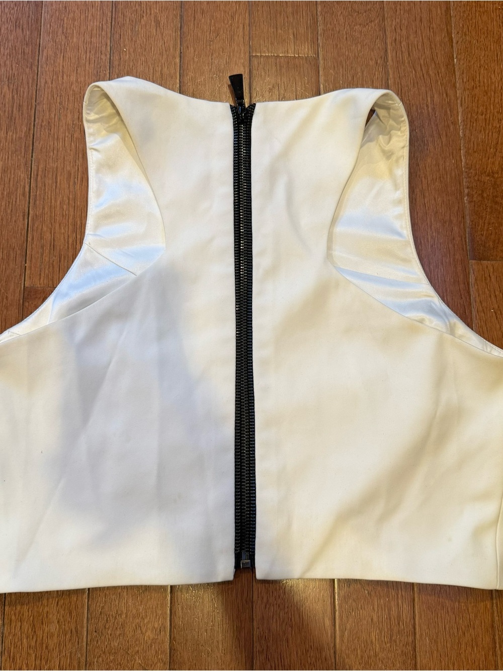 JAYGODFREY White Cropped Faux Wrap-Front Top with Zipper - Picture 2 of 2